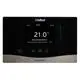 Vaillant Thermostat mit digitalem Display, angezeigt Wunsch- und Ist-Temperatur, Bedienelemente unten, schwarzer Hintergrund, kompaktes Design.